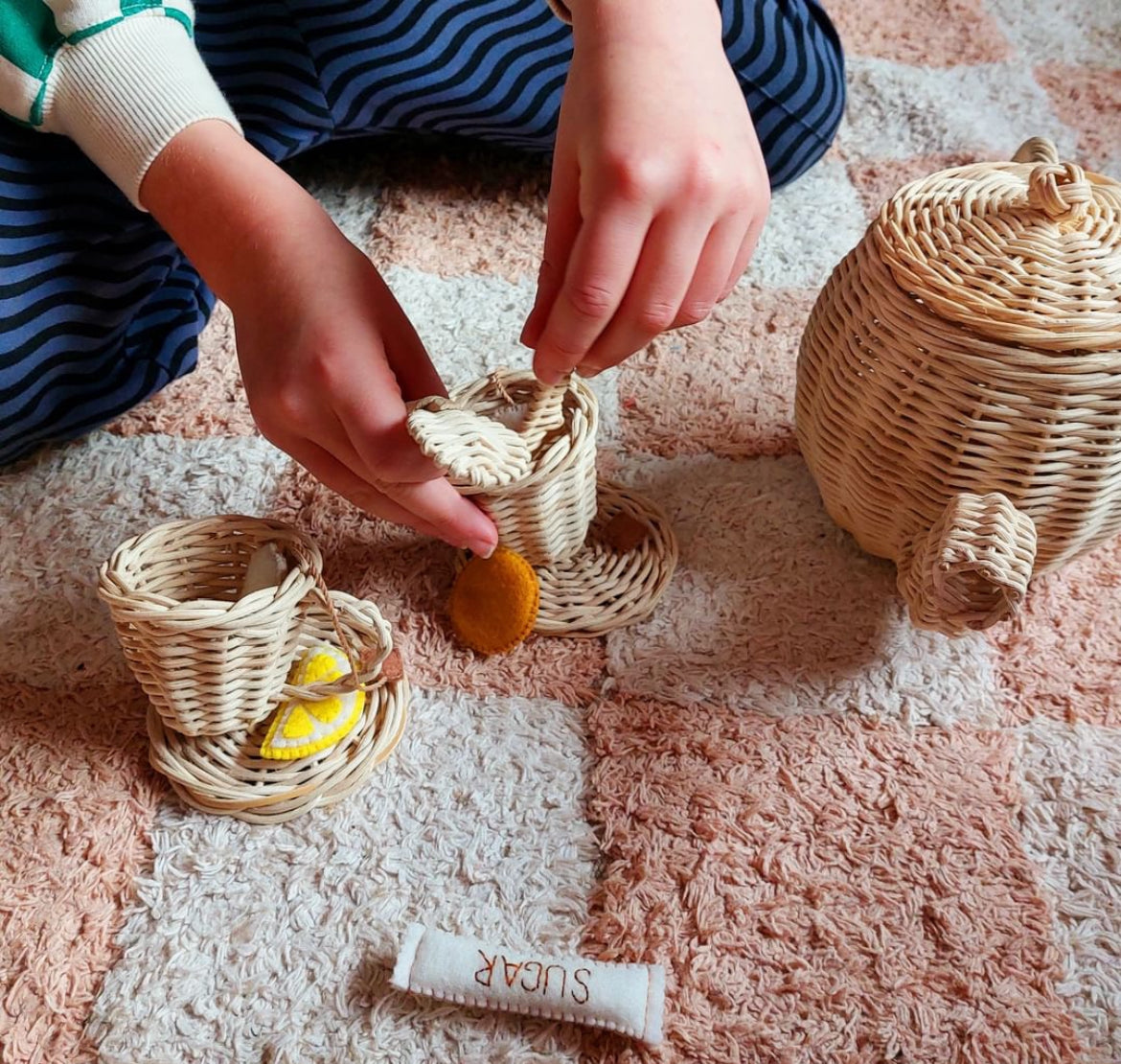 Rotan thee set suiker & koekje