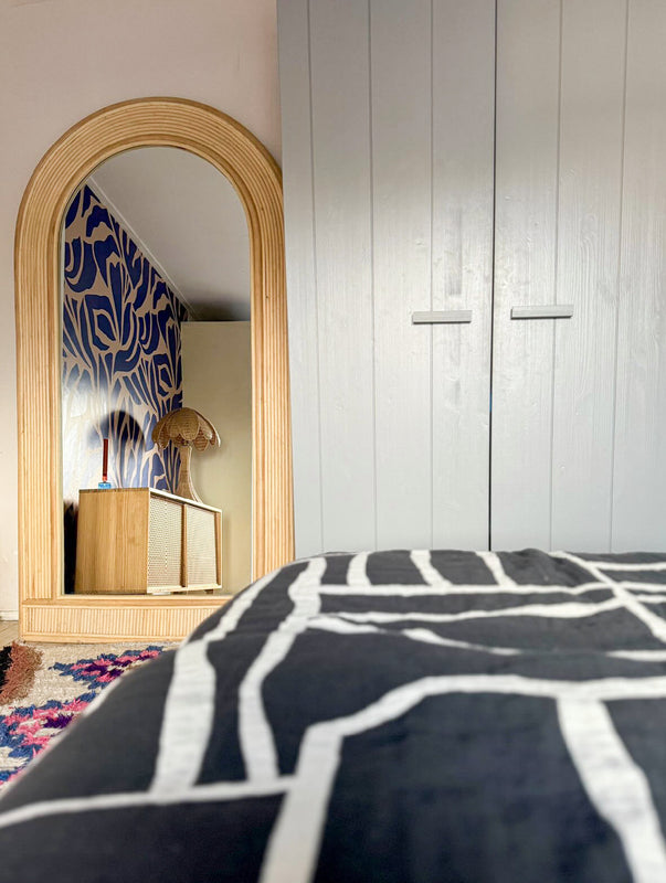 Rattan floor mirror