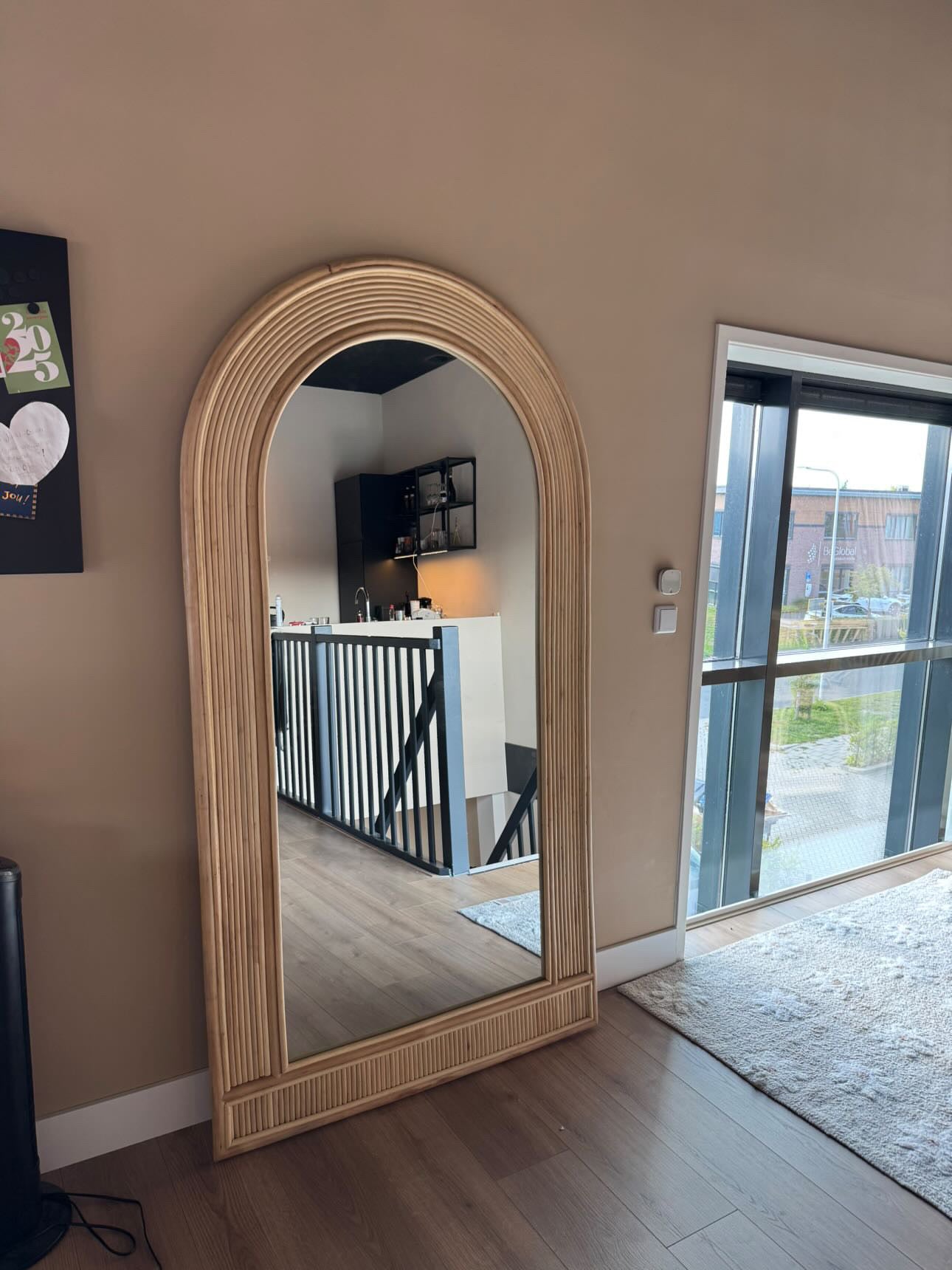 Rattan floor mirror