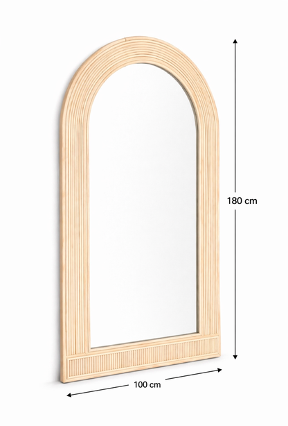 Rattan floor mirror