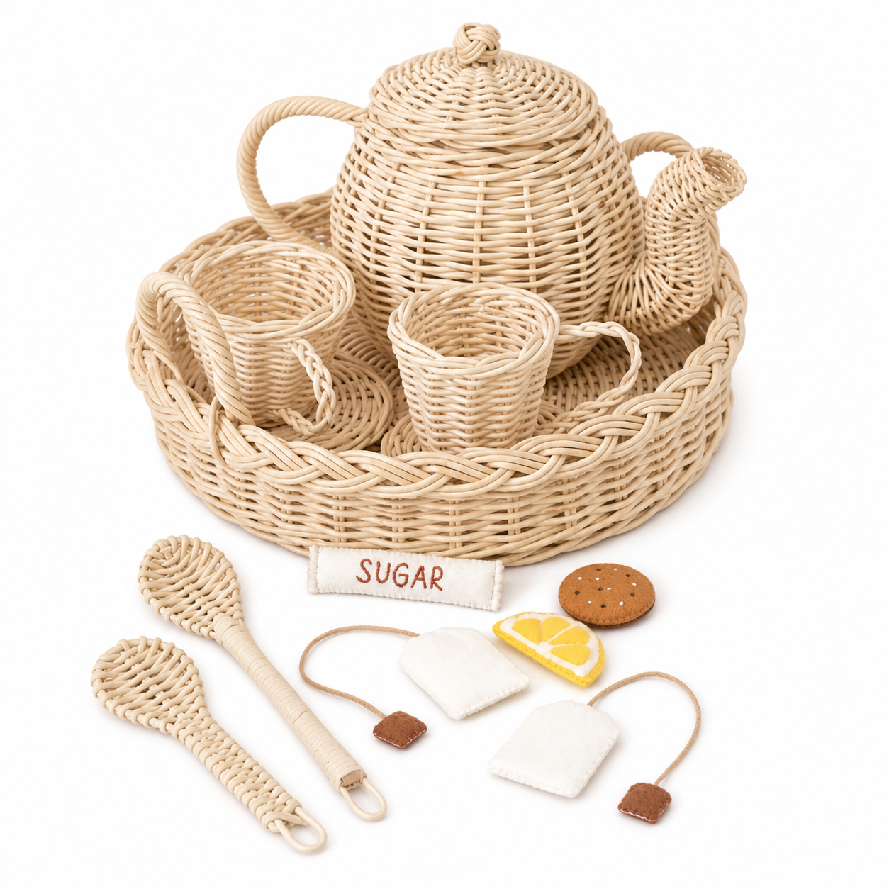 Rotan thee set suiker & koekje